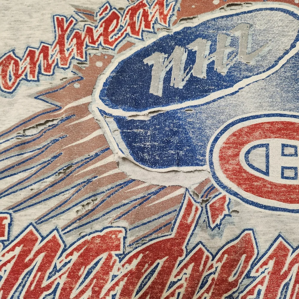 Vintage 90s NHL Gray Montreal Canadiens Short Sleeve Tee Very Distressed - Picture 4 of 7